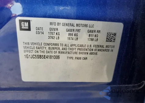 2014 Chevrolet Sonic Lt из США, поврежденный, VIN 1G1JC5SB5E4181306